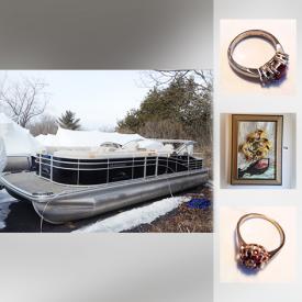 MaxSold Auction: This online auction features 2014 R 25 ft. Bennington Pontoon Boat with a Yamaha 60 HP motor. ART: Original Keirsteads paintings; 5 watercolours and more!
JEWELRY: 14K and diamond ring, 2 14K amethyst rings, 14K ruby and diamond rings, 18K white gold ruby ring, mens 10K rings, freshwater pearl necklaces, 18K turtle pendant necklace and more! TOOLS: Delta belt sander, Skil drill press, Honda and Makita generators, Husky rolling two part tool chest, hand tools, wood tools and more! ELECTRONICS: Apple iMac computer; Sony Bravia 52" LCD TV and stereo with speakers; Bose Wave system; Remote contolled devices. STERLING SILVER: Vanity set; 20 pieces flatware. CRYSTAL: Decanters with stoppers from a shipwreck in Halifax; pinwheel, depression. FURNITURE: Danish side table; Deilcraft end tables and dresser; teak pieces. ANTIQUE: Metal bell signed Aneppomeni c 1888 and much more!