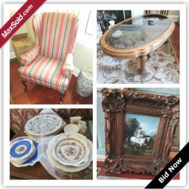 MaxSold Auction: This auction features Pine Desk, Wing Back Chair, Coffee Table, Chandelier, Barrymore Sofa, Antique China Cabinet, Ethan Allen Console Table, Hand Painted Lamps, Royal Dalton, China, Antique Original Oil, Serving Cart, Antique Lamp, Love Seat, Highboy Chest, Power Washer, Patio Set, Belgian Tapestry and more!