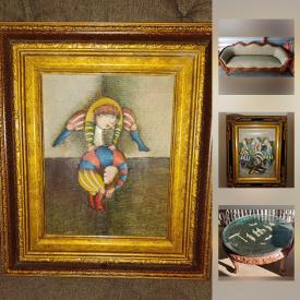 MaxSold Auction: This online storage auction contains original artwork by J Roybal, a large oak dining table, cedar chest, microwave, a Star Wars Yoda alarm clock and much more!