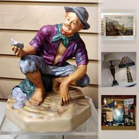 MaxSold Auction: This online auction features clothing, Barbie Dolls , brooches, necklaces, Royal Doulton Figurine "Beachcomber", Moorcroft Dish, Porcelain China Set, Headboard, Antique Oil Cans and much more!