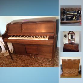 MaxSold Auction: This online auction features a player piano, quilts, wall art, lamps, china, jewelry boxes, glassware, sewing machines, ping pong table, Christmas trees, ladders, power washer, bird baths and much more!