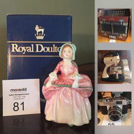 MaxSold Auction: This online auction features china, glassware, cookbooks, tea cups, crystal, collector cards, picture frames, figurines, Blue Jays memorabilia and much more!