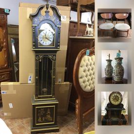 MaxSold Auction: This online auction features ANTIQUE: French two-toned marble clock; books; Singer sewing machine. VINTAGE: Teak chairs, dining table; leather suitcase; Phillips radio; Singer sewing machine. FURNITURE: Queen Italian bedroom suite - Bed, dresser with mirror, end tables, armoire; French birds eye maple armoire; newly upholstered pieces; mahogany china cabinet. Sligh "Trend" grandmother clock, rosewood chair, table lamps, vases. Apartment size Garrad walnut veneer piano. ART: Limited edition prints. ELECTRONIC: Stereo components - Sherwood, JVC, Sony. Modems. COLLECTIBLE: Comics and much more!