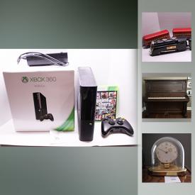 MaxSold Auction: This online auction features upright pianos, light fixture, candles, pocket watches, wall clocks, battery, DVD players, stained glass lamp, antique kodak camera, mantle clock, XBox 360, figural lamp, vintage toy train, coffee grinder, electrome mechanical clock, train set, barrister bookcase and more!