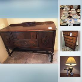 MaxSold Auction: This online auction features Antique: Dolls including a Kewpie; ice skates. VINTAGE: 1930's buffet; Art Deco vanity and chest of drawers; lamps; 50's/60's sectional sofa; Harmony House 1957 bedroom suite; children's books, sheet music; card tables; suitcase; toys; ladies evening suit and party dresses/gloves and more! FURNITURE: Dining room table and six chairs. CHINA; Tea cup sets; Limoges and more plates; Pfaltzgraff everyday dish set. GLASS: Depression cake plate; punch bowl and cups. MUSICAL INSTRUMENTS: 1940's Lexington, Boston upright piano and bench; bongos. YARD AND GARDEN: Art glass and metal fish decor; yard tools and machines; Weber grill; ladders. COLLECTIBLE: China florals; ephemera - photo's and books; hair comb; TEXTILES: Lace coverlets, table linens, doilies, Irish linens and much more!