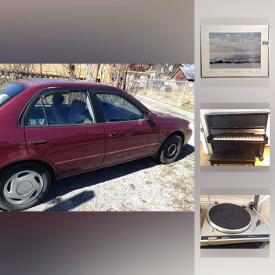 MaxSold Auction: This online auction features 1998 Toyota Corolla, Print, Pewter, books, Upright Piano, Kenwood stereo receiver, Portable Dishwasher, Maytag Fridge, Office Furniture, Wicker Furniture, coin and much more!