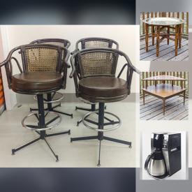 MaxSold Auction: This online auction features Antique Brass Moroccan Table, contents of a storage locker, Large Wicker Trays, Mid Century Modern Corner, Pots, Pans, Antique Metal Mesh Coin Purse, coffee maker and much more!