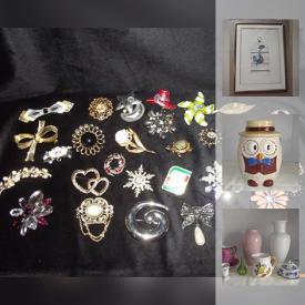 MaxSold Auction: This online auction features brooches, watches, Bronze Bull Figurines, Print, Ceramic Flower Figure, Vintage Owl Cookie Jar, Retro Barbie Dreamboat, Skylanders, Vases, Pottery and much more!