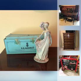 MaxSold Auction: This online auction features collectibles such as Lladro figurines, Homer Laughlin china, Hummel figurines, and vintage Stangl dishes, furniture such as Thomasville foyer table, Fairfield wingback chair, La-Z-Boy leather recliner, and butcher block island, art such as travel prints, oil painting on canvas, and framed prints, electronics such as 23” Samsung TV, 50” Sharp TV, and NES console with games, antique Singer sewing machine, area rugs, Tiffany style lamps, Huffy bicycles, dishware, linens, Briggs and Stratton generator, gardening supplies, Murray riding lawn mower and much more!