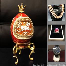 MaxSold Auction: This online auction features collectibles such as signed sports memorabilia, Topps baseball card packs, Redsox World Series ring, Roman bronze coins, and American coins, jewelry such as 925 silver necklaces, pearl necklaces, vintage cameo brooches, semi-precious stones, 18kt gold plated men’s ring, titanium engagement rings, carved jade figures, Asian zodiac silver bullion, garage signage decor, electronics such as AI smart watch, fitness tracker smart band, Blackberry phones, and wireless phone chargers, lead and stained glass Tiffany style lamps, and much more!