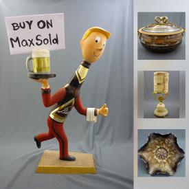 MaxSold Auction: This online auction features COLLECTIBLE: Royal Doulton figurines, Toby jugs and Loving cup; Beswick and Goebel figures; ART POTTERY; ONYX; Wedgwood Jasperware and Queens Ware; Native American vase; Roseville vase; Tins/Trinket boxes; BRASS; Tokens/pins/badges; STERLING SILVER COMMEMORATIVE SPOONS. GLASS/CRYSTAL: Waterford "Lismore" cordials; signed Carl Faberge cordial; MCM Kosta Boda amber pitcher, HOLMEGAARD PIECES; Baccarat paperweight; cut/pressed serving pieces; FENTON blue "Holly" carnival glass and "Marigold". CHINA: 4 - 5 piece place settings Minton "Bala"; Bursley Ware "Charlotte Rhead"; AND MANY MORE FINE CHINA PIECES and much more!