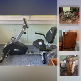 MaxSold Auction: This online auction features speakers, exercise bike, sewing machines, posters, baseball collectibles, books, wall art, linens, magazines, carousel horses, train papers, vintage bottles, tools, bicycles, ladder, treadmill, vintage vending machine, and much more!