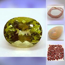 MaxSold Auction: This online auction features GEMSTONES AND JEWELRY: Peridot, Opals, Emeralds, Sapphires, rare Russian Ruby and more! 130 ct Rose quartz 18" necklace, 145 ct Garnet necklace; Blue Topaz, Amethyst rings and much more!