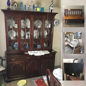 MaxSold Auction: This online auction features vintage china, TV, cherry wood furniture, reproduction small roll top desk, antique wood stove, garden decor, garden equipment, metal porch swing, bbq, small electronics, TV, Homedics chair, dining table, sectional, maple bench recliner and much more!