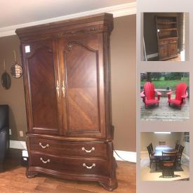 MaxSold Auction: This online auction features Solid Wood Pine Hutch, American Drew Bob Mackie Armoire, Muskoka (Adirondack) Chairs, Black Mirror With Gold Inlay, Morigeau Lepine Children Bedroom Dresser, Mid Century Modern - Wood Mirror, Chaise Lounge Ultrasuede Custom, Pier 1 Solid Wood Table and much more!