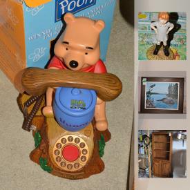 MaxSold Auction: This online auction features furniture such as cabinets, sofa, loveseat and more, prints, a patio table, a massive collection of Winnie the Pooh items such as inflatables, decor, tea pots, Royal Doulton, train, figurines, radio, telephone, kitchen items, placemats, stuffies, snow globes, collectible plates, christmas ornaments and more, Teddy bear collector plates and much more!