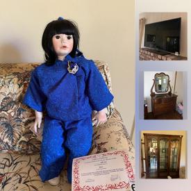 MaxSold Auction: This online auction includes collectibles such as porcelain dolls with COA, Lenox, and Lladro, furniture such as lighted china cabinet, antique dresser with mirror, vintage high dresser, and tufted rocking chair, art such as oil paintings, French tapestry, and framed prints, table lamps, area rugs, storage trunks, costume jewelry, display cases, doll furniture, art glass, vintage dolls, Samsonite luggage, outboard motors, vintage hats, art supplies, and much more!