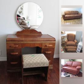 MaxSold Auction: This auction features Recliner, Area Rug, Hanging Batik, Waterfall Dresser Mirror, Leather Love Seat, Original Art, Bar Stools, Panini maker, Mirror and much more!