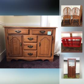 MaxSold Auction: This online auction features Storage Shelves, School Desk, Copper Pots, Electric Fireplace, Rolls of Fleece, Sewing Machine, Sofa and Loveseat, CD's, Vintage Oak Office Chair, Canoe , Garden Trellis, Adirondack Chairs , Doors, Dog Kennel, and much more!