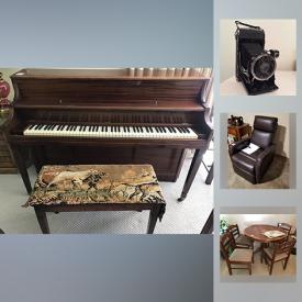 MaxSold Auction: This online auction features Side Table, Brass Candlesticks, Vintage Cameras, Dresser, Mirrors, Art Deco Bookend, Willis Upright Piano, Thermos Propane Grill, Kids Bicycles, Microwave, Leather Lift Chair, Bone China Tea Cups, and much more!