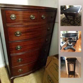 MaxSold Auction: This online auction features a pool table, art, furniture such as a filing cabinet, vintage bench seats, tables, round table, half moon ottoman, footstool, bookcase, industrial bed and more, pillows, wool rug, brass decor, lamp and chairs, TV stand, exercise equipment, faux flowers, art, vanity and much more!