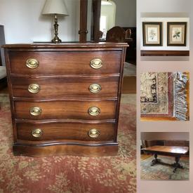 MaxSold Auction: This online auction features furniture including Armchair, Chest Of Drawers, Demilune Occasional Table, Piano, Mirror, Dining Table, Dining Chairs, Vintage Buffet, Antique Jacobean style wood chair, Antique Desk and much more!