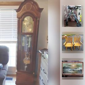 MaxSold Auction: This online auction features Howard Miller grandfather clock, Walker, Crock Pots, fur coat, Bernat blanket wool, Antique syrup jug, Vintage Tupperware, bags, Cereal dispenser, Side table, Dresser, Copper cookware and much more!