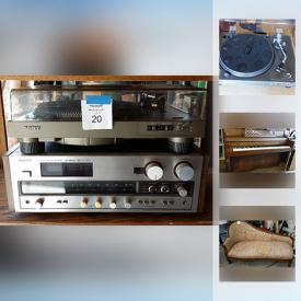 MaxSold Auction: This online auction features a Kimball Piano, room dividers (glass and wood, and wrought iron and cloth), an electric fireplace, a sofa, electronics, garden decorations and much more!