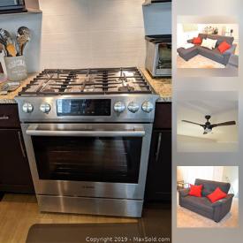 MaxSold Auction: This online  auction features, Gas Stove, Wifi Ceiling Fan, Sectional Sofa, Loveseat, Nesting Tables, Cuisinart food processor, Dog Crate and much more!