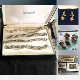 MaxSold Auction: This online auction features JEWELRY: Gold Jewelry, sterling, costume including rhinestone pieces, Cameos. COLLECTIBLE: Military pins, blazer buttons; Hummel/china florals; Wedgwood blue Jasper ware; Hudsons Bay Blanket, quilts; Swarovski mini animals; coins/paper money. ART: Many originals, prints, framed needlepoint. VINTAGE: Cameras - Kodak Reflex. GLASS: Carnival bowl, silver overlay. CHINA: Antique and vintage pieces and much more!