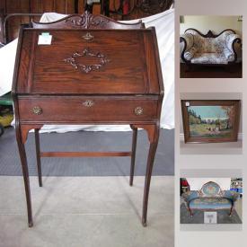 MaxSold Auction: This online auction features Antique Victorian Settee, Pedestal Table, George Broomfield Oil Painting, Ladies Writing Desk, Hand Painted China, Fur Jacket, Antique Oil Lamp, Yamaha Receiver, ADC Turntable, and much more!