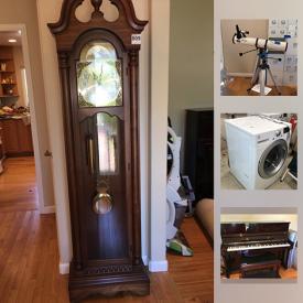 MaxSold Auction: This online auction features End Tables, Sewing Machine Tractor Art, Equatorial Reflecting Telescope, Vintage Radio Cabinet, China Cabinet, Secretary, August Hoffman Piano, Vintage Singer Sewing Machine, Colonial Grandfather Clock, KEURIG Coffee System, and much more!