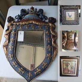 MaxSold Auction: This online auction features Kate Miller Rooster Art Work, Renaissance Mirror, Sports Equipment, Mirrored Head Board and Dresser, Howard Miller Grandfather Clock, Golds Gym Slant Bench, Razor Scooters, and much more!