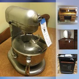 MaxSold Auction: This online auction features Pine Roll top Desk, books, Le Creuset pot, Kitchen aid 6 Quart Mixer, Art Deco Style Bureau, Solar Panel Roof Rake, DR Power wagon, Air Compressor Electric, Amana Deep Freeze, Wood And Metal Bench, Edenpure Gen4 Heater With Remote and much more!