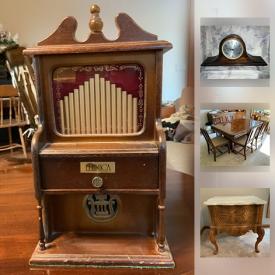MaxSold Auction: This online auction features books, clocks, wall art, crystal stemware, mirrors, player piano, stereo system, chandelier, sports equipment, fish tank, china, and much more!
