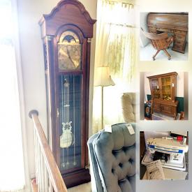 MaxSold Auction: This online auction features a grandfather clock, figurines, crystal, wall art, records, shelving, mirrors, lamps, costume jewelry, vacuums, TVs, fireplace tools, holiday decor, sewing machine, bicycle, and much more!