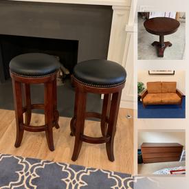 MaxSold Auction: This online auction features FURNITURE: Pottery Barn pine dining table and 10 dining chairs - 4 of one pattern, 6 of another; loveseat in wood frame; Restoration Hardware occasional table; King bed, end tables, chest of drawers, dresser and much more!