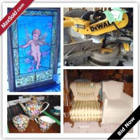 MaxSold Auction: This auction features Royal Doulton, Lladro, Sega Games Console, Car Battery Charger, Lionel Train Set, Treadmill, Crystal, Silver Plate, Sterling, Decor, China, Collectors Plates, Brass, Copper, Artwork, China Cabinet, Rower, Singer Sewing Machine, Stained Glass, Chairs, Maple Table and Chairs, Snow Board, Pool Table, DeWalt Saw, Miter Saw Stand, Bicycles and much more!