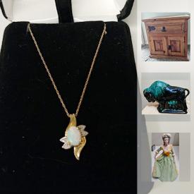 MaxSold Auction: This online auction features Collectible: Blue Mountain Pottery; Cloisonne; Elvis records; vintage silhouette; owls; beer steins. Jewelry: 10 k gold and opal pendant necklace, Men's sterling rings, Women's dinner rings. Art: Original signed watercolour by Mary Lou Harvey; limited edition prints; original oil and indigenous prints. Glass: Antique etched; vintage Empire gold-rimmed wine glasses; art glass dish and much more!