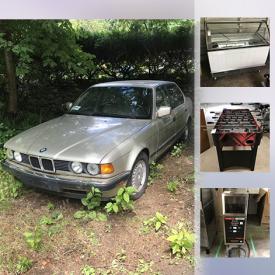 MaxSold Auction: This online auction features a 1989 737 I BMW. FURNITURE: Teak Table and chairs; vintage oak filing cabinet. Commercial Restaurant Appliances such as an Elektra Expresso Machine, Compaq and Grindmaster coffee grinders, ice maker, Gelato display freezer, double Belgian waffle maker, conveyor toaster oven, soup warmer. COLLECTIBLE: Delft; ceramic teapots; stamps/sports cards/ banknote. ELECTRONICS: Stereo components; Norma air conditioner. VINTAGE: Olivetti Studio 45 typewriter. Foosball table. Imperial snowboard. YARD AND GARDEN. TOOLS: Hand truck, dolly and much more!