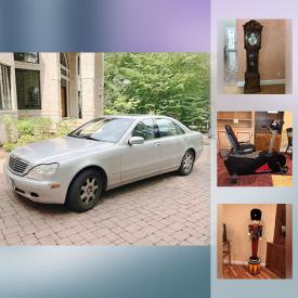 MaxSold Auction: This online auction features a 2000 500 S Mercedes Benz. FURNITURE: Bedroom suite purchased in France including a painted armoire; old lap desk on stand; lighted display cabinet; green painted desk; Asian and Drexel servers and more! Purchased in France needlepoint rug. STERLING SILVER: Towle sterling flatware set. Reed and Barton gold-plated service for 8. COLLECTIBLE: Madame Alexander dolls; Asian decor; LARGE NUTCRACKER COLLECTION; Hummels; miniatures including Lalique, Limoges, Wedgwood; LARGE LIMOGES FIGURINE; Wedgwood Jasperware. ART: Limited edition prints; framed needlework; tapestries. GLASS/CRYSTAL: 14 Waterford "Lismore" wine, 10 champagne, vase; Swarovski; Murano. CHINA: Noritake "Belmont" dish set and serving pieces; Wedgwood "Ulander Ruby" 8 piece place setting. Fur coats. Hartman luggage. YARD AND GARDEN: Craftsman snowblower and much more!