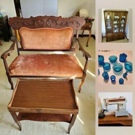 MaxSold Auction: This online auction features depression glass, a large assortment of vintage glass, antique furniture, Hunzinger style platform rocker and much more!