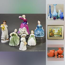 MaxSold Auction: This online auction features Art Glass, Original Al Stine Watercolour, Signed Serigraph by K.Eisler, Royal Doulton Figurines, Teacups, Vintage Metalware, Fiestaware, Bruce Freeman Serigraph, Standing Cutlery Chest, NIB Barkbath and much more!!