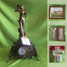 MaxSold Auction: This online auction features Marble Clock European Style, Signed Helena Bruner Oil Painting Mission, Hand Carved Wooden Mirror, Framed Oriental Embroidery, Collection Of Blue And White Porcelain, Antique Brass Birds, Decorative Plates, Reclaimed Wood Furniture With Photo Drawers, Fine Art , Antiques , Home Decor and much more!