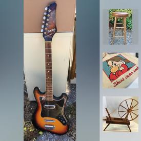 MaxSold Auction: This online auction features a cuckoo clock, antique spinning wheel, Disney Memorabilia, vintage electric guitar, and more.