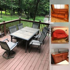 MaxSold Auction: This online auction features MODERN FURNITURE: THREE LEATHER COUCHES - two matching and a third red with matching armchair; Dining table and two sets of six dining chairs, server; BEDROOM: Several suites; Patio table with stone inlay, six chairs and off-set umbrella; Glass and wood shelf unit with matching BAR. DECOR: Unusual window treatments including BEADED CURTAINS. ART. GLASS: Many pieces of art glass. COLLECTIBLE: Satsuma eggs. Outdoor patio heater. Avanti 2-door wine fridge. ELECTRONICS: Twin Star electric wall fireplace; Panasonic Home Theater, TV and Blu Ray player and much more!