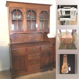 MaxSold Auction: This online auction features Bernina and Pfaff sewing machines, antique dolls, uekelin. Furniture: Dining Set, kitchen dinette Set, vintage mahagany chest of drawers, Klausser sofa and loveseat, glass top patio table and chairs and much more!