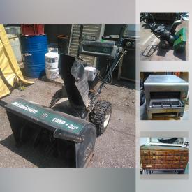 MaxSold Auction: This online auction features vintage items such as microphone stands, dot matrix printers, screen stands, projection screens, sound speaker stands and more, lockers, snowblowers, dehumidifiers, AC units and air purifiers, lathe, welding machine, footlocker, pump, chop saw, gloves, drones and much more!