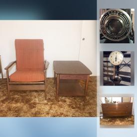 MaxSold Auction: This online auction features MCM furniture, grocers scale, french provincial furniture, judaica items, metal shelving, cleaning items, office supplies, vintage refrigerator, vintage childs chair and desk, sewing machine, wood dresser, metal storage, chairs, wall mirror, vintage dresser, purses, luggage, twin beds, linens, ottoman, yard tools and much more!