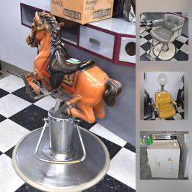 MaxSold Auction: This online auction features Hair Dressing Station, Swivel Hydrolic Chairs, Washing Sinks, Hair Dryer Chairs, Reception Desk, Signs, Coffee Supplies, Radio, Barber Station, Washer, Dryer, Vintage Chairs, and much more!